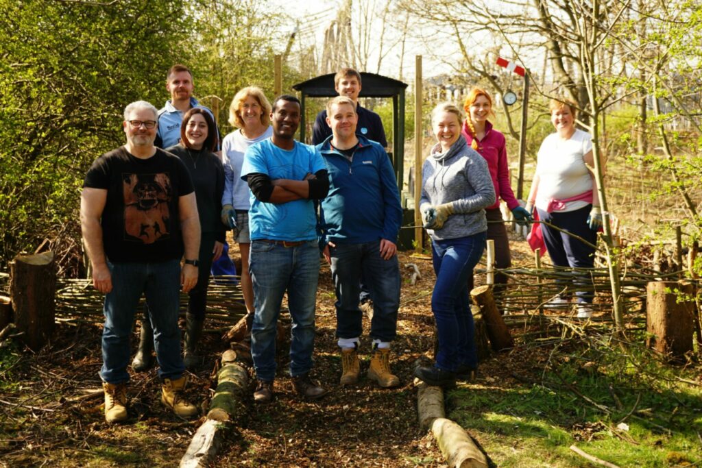 Group of volunteers in wooded area